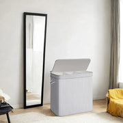 Bamboo Laundry Basket with Lid and Handles Removable Machine Washable Liner by Songmics