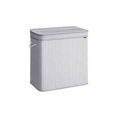 Dove Grey Bamboo Laundry Basket with Lid Lightweight and Breathable Storage by Songmics