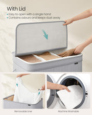 Dove Grey Bamboo Laundry Basket with Lid Lightweight and Breathable Storage by Songmics