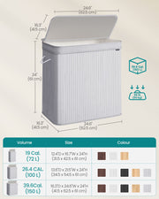 Dove Grey Bamboo Laundry Basket with Lid Lightweight and Breathable Storage by Songmics