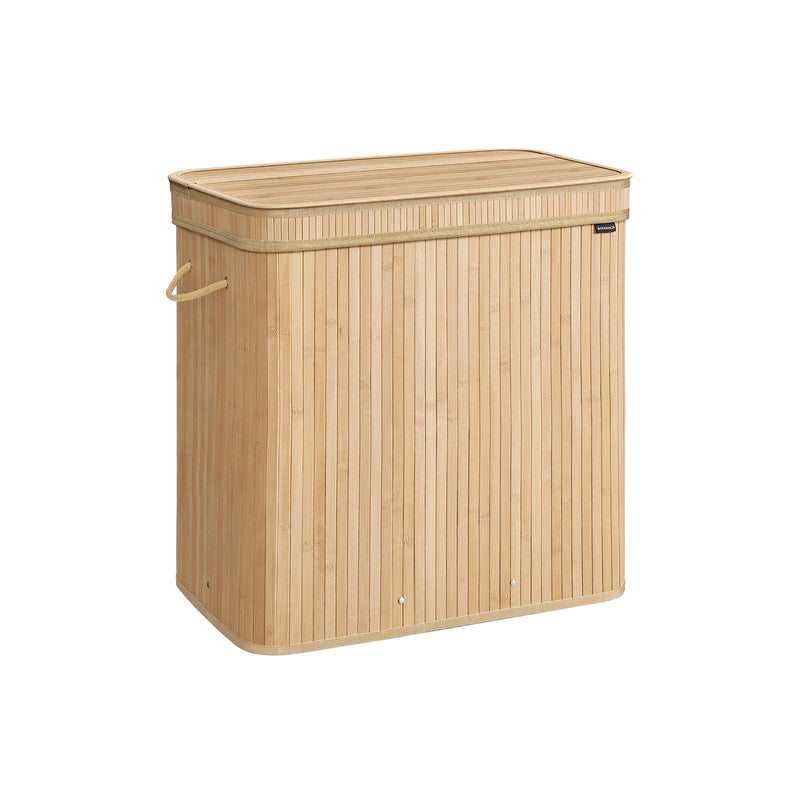Natural Beige Laundry Hamper with Lid and Handles for Bedroom or Bathroom by Songmics