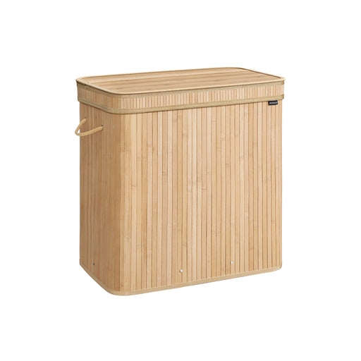 Natural Beige Laundry Hamper with Lid and Handles for Bedroom or Bathroom by Songmics