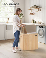 Natural Beige Laundry Hamper with Lid and Handles for Bedroom or Bathroom by Songmics