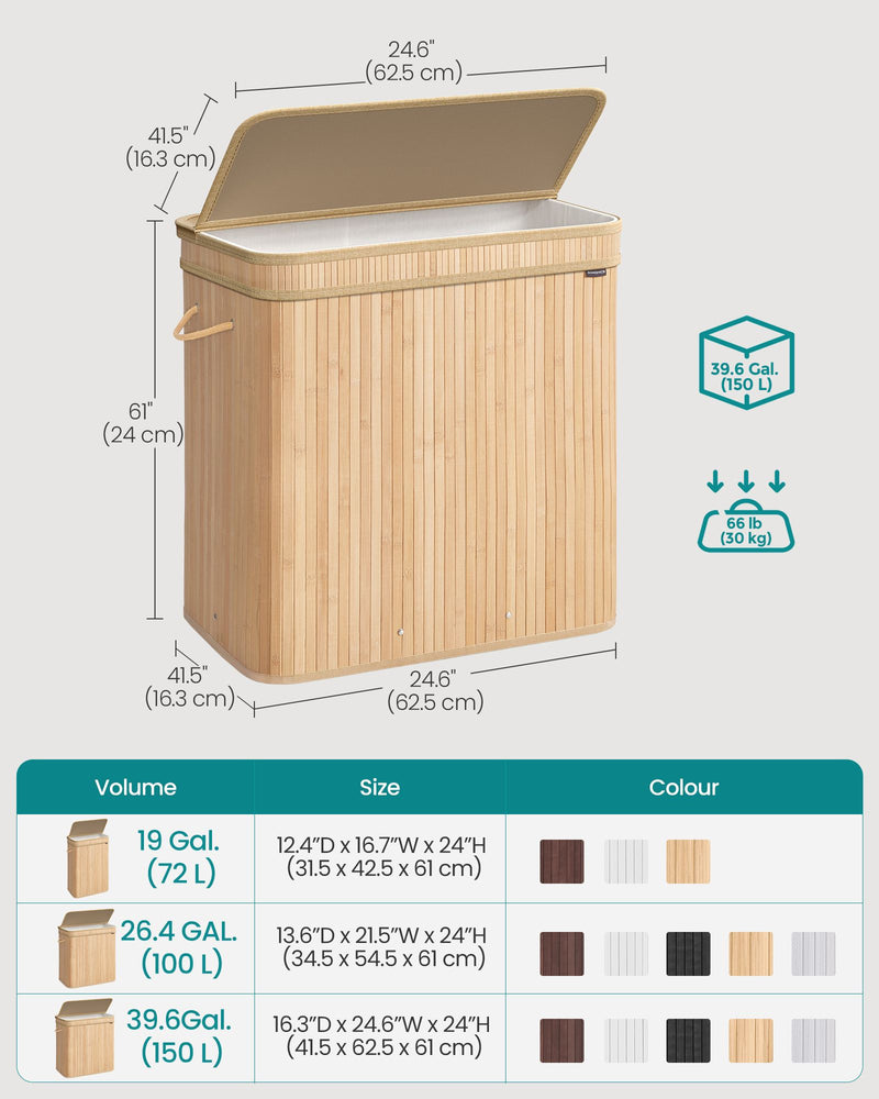 Natural Beige Laundry Hamper with Lid and Handles for Bedroom or Bathroom by Songmics