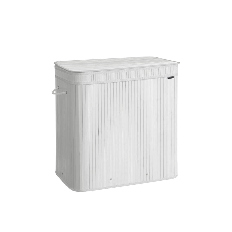 150L Bamboo Laundry Basket with Handles in Cloud White for Bathroom or Bedroom by Songmics