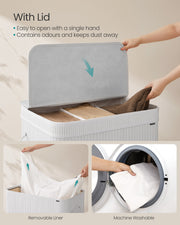 150L Bamboo Laundry Basket with Handles in Cloud White for Bathroom or Bedroom by Songmics