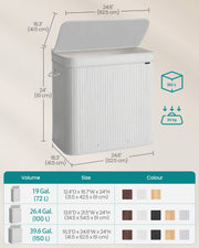 150L Bamboo Laundry Basket with Handles in Cloud White for Bathroom or Bedroom by Songmics