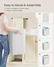 150L Bamboo Laundry Basket with Handles in Cloud White for Bathroom or Bedroom by Songmics