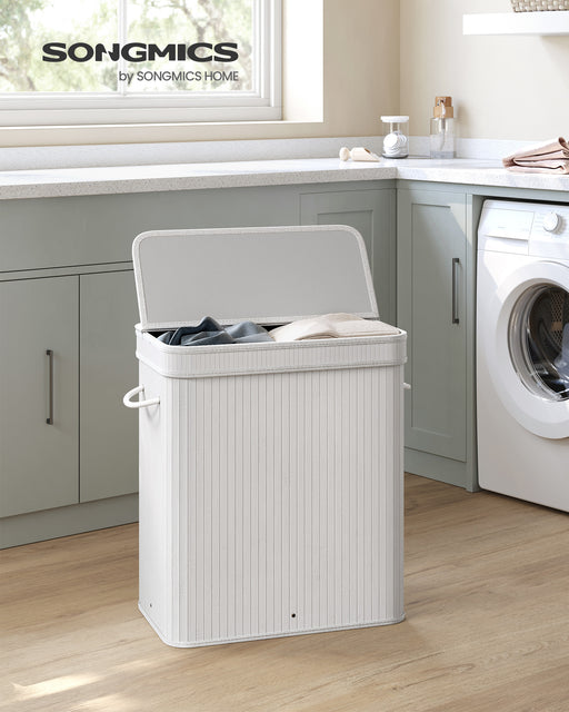 100L White Laundry Hamper with Lid and Handles for Bedroom or Bathroom by Songmics
