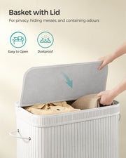 100L White Laundry Hamper with Lid and Handles for Bedroom or Bathroom by Songmics