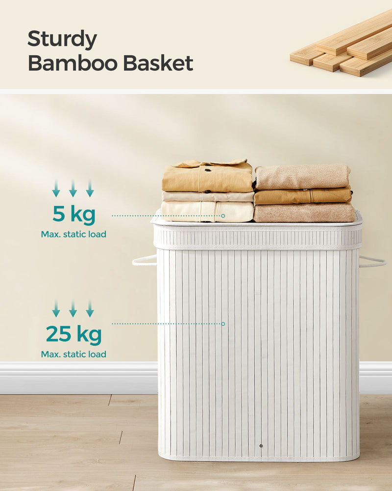 100L White Laundry Hamper with Lid and Handles for Bedroom or Bathroom by Songmics