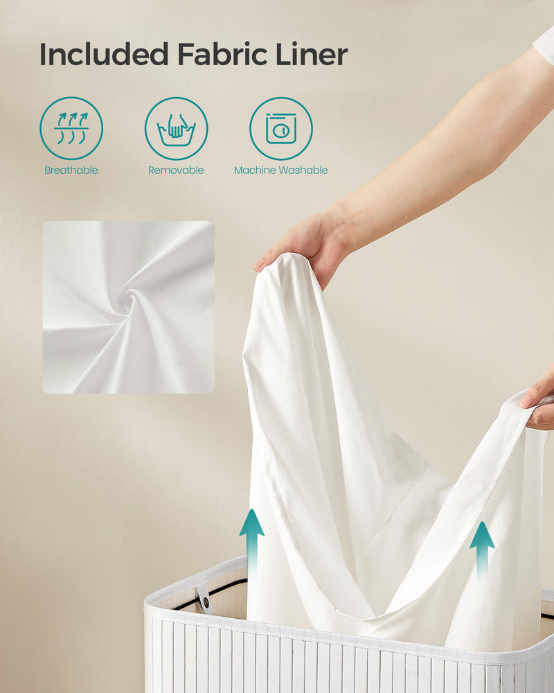 100L White Laundry Hamper with Lid and Handles for Bedroom or Bathroom by Songmics