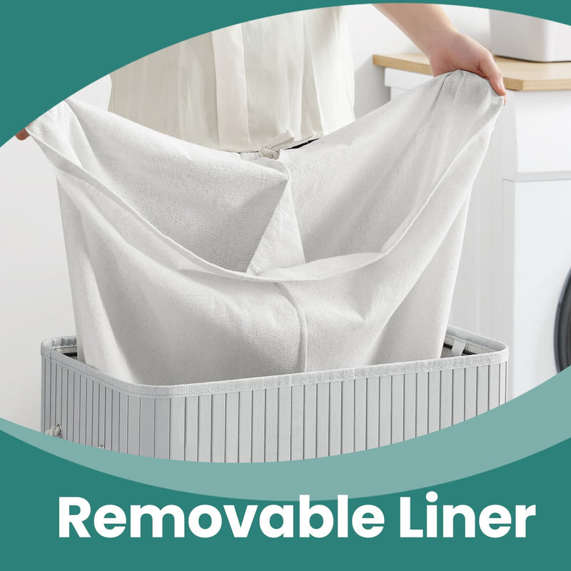 Bamboo Laundry Basket with Two Sorting Compartments and Removable Liner by Songmics