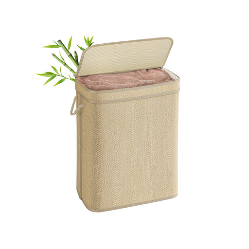 90L Bamboo Laundry Basket with Lid and Handles for Clothes Storage Natural by Songmics