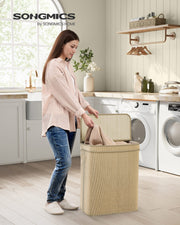 90L Bamboo Laundry Basket with Lid and Handles for Clothes Storage Natural by Songmics