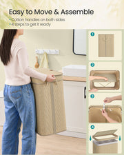 90L Bamboo Laundry Basket with Lid and Handles for Clothes Storage Natural by Songmics