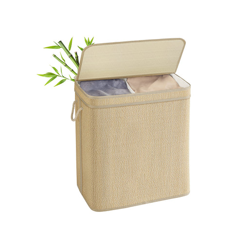 130L Bamboo Laundry Basket with Lid and Handles Natural Clothes Organiser by Songmics