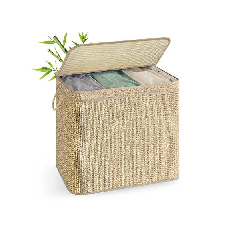 Large Bamboo Laundry Basket 170L with Lid and Handles in Natural Finish by Songmics
