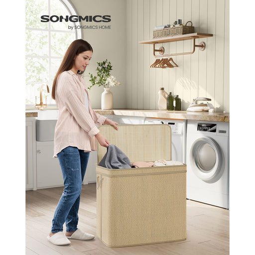 Large Bamboo Laundry Basket 170L with Lid and Handles in Natural Finish by Songmics