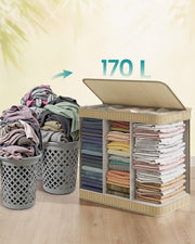 Large Bamboo Laundry Basket 170L with Lid and Handles in Natural Finish by Songmics