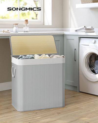3 Section Laundry Hamper Basket with Removable Liners and Handles for Sorting by Songmics