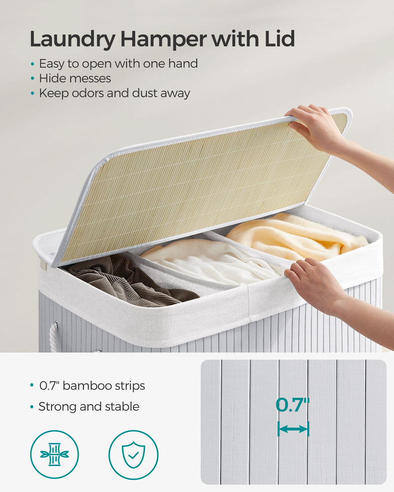 3 Section Laundry Hamper Basket with Removable Liners and Handles for Sorting by Songmics