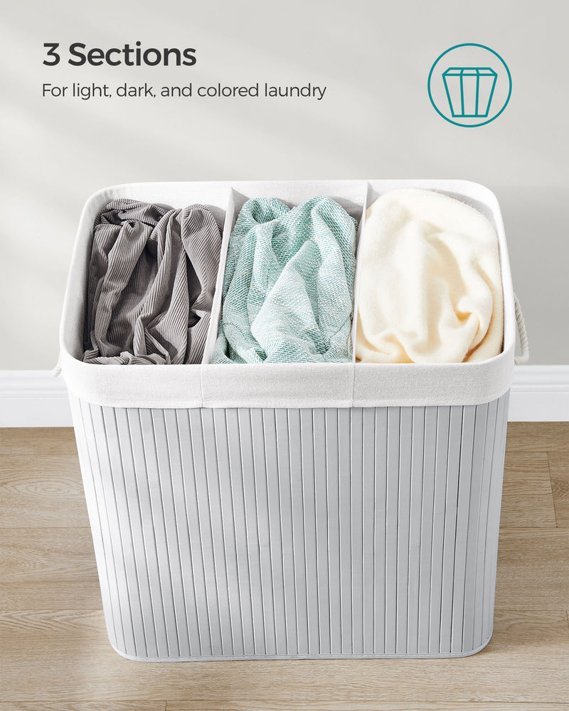 3 Section Laundry Hamper Basket with Removable Liners and Handles for Sorting by Songmics