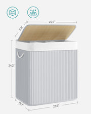 3 Section Laundry Hamper Basket with Removable Liners and Handles for Sorting by Songmics