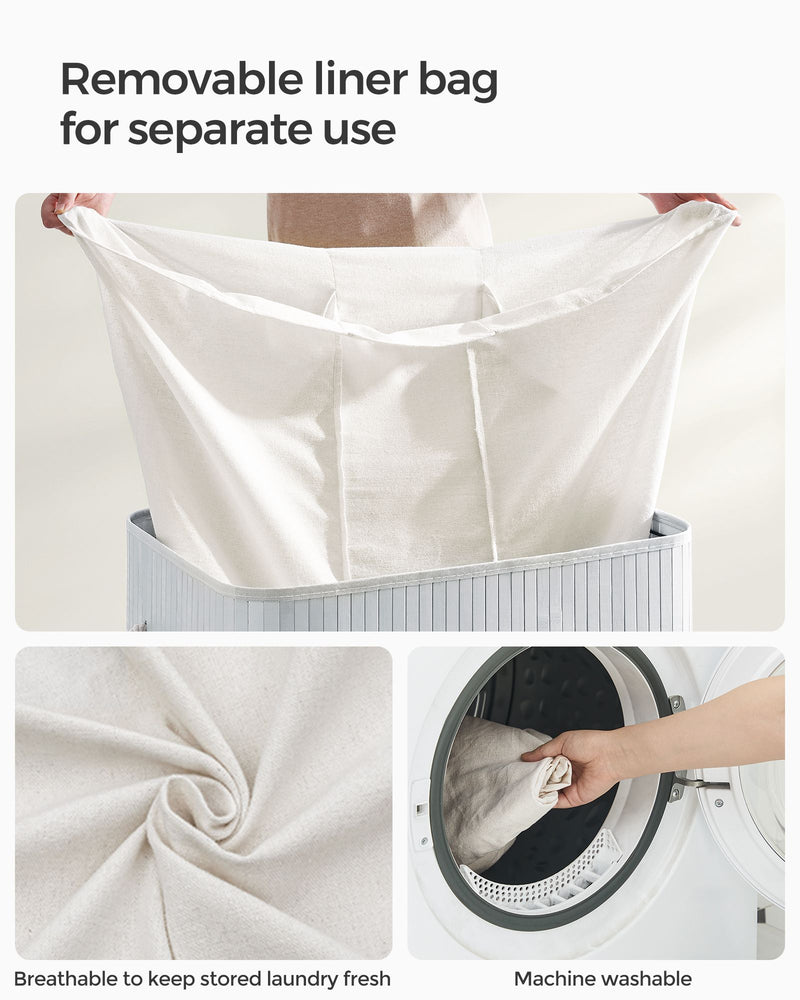 3 Section Laundry Hamper Basket with Removable Liners and Handles for Sorting by Songmics