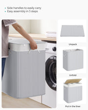 3 Section Laundry Hamper Basket with Removable Liners and Handles for Sorting by Songmics