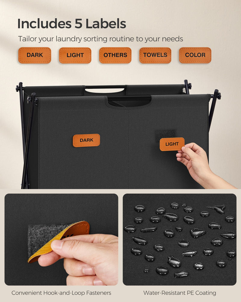 115L Dual Section Laundry Hamper with Foldable X Frame in Black by Songmics