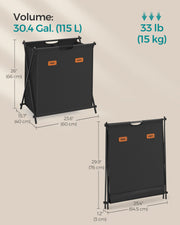 115L Dual Section Laundry Hamper with Foldable X Frame in Black by Songmics