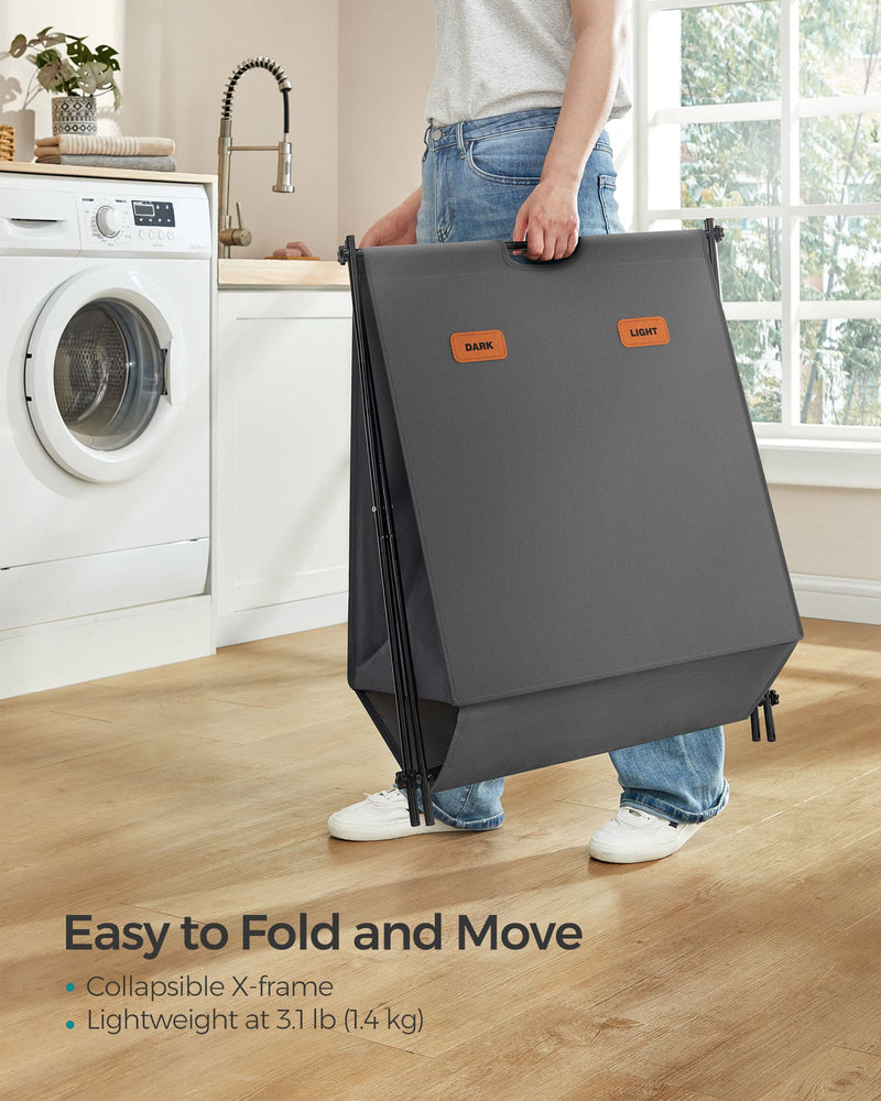 115 L Slate Grey Laundry Hamper with 2 Compartments and Foldable X Frame by Songmics