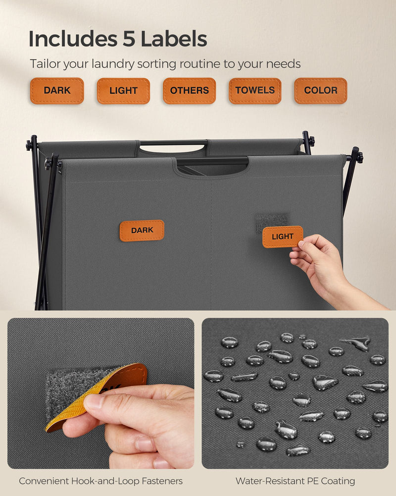 115 L Slate Grey Laundry Hamper with 2 Compartments and Foldable X Frame by Songmics