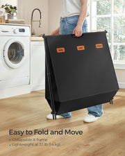 Large 135L Black Laundry Hamper with 3 Compartments and Foldable X Frame by Songmics