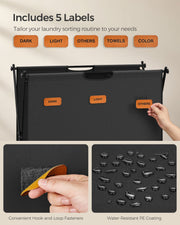 Large 135L Black Laundry Hamper with 3 Compartments and Foldable X Frame by Songmics