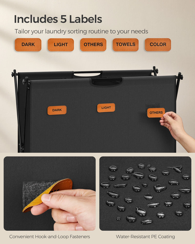 Large 135L Black Laundry Hamper with 3 Compartments and Foldable X Frame by Songmics