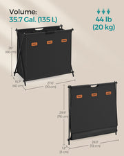 Large 135L Black Laundry Hamper with 3 Compartments and Foldable X Frame by Songmics