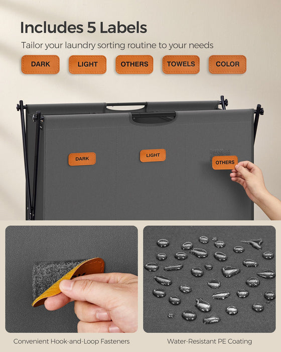 135L Slate Grey Laundry Hamper with 3 Compartments and Foldable X Frame by Songmics