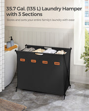 155L Black Laundry Hamper with 4 Sorting Sections and Foldable X Frame by Songmics