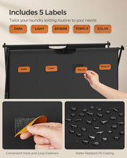 155L Black Laundry Hamper with 4 Sorting Sections and Foldable X Frame by Songmics