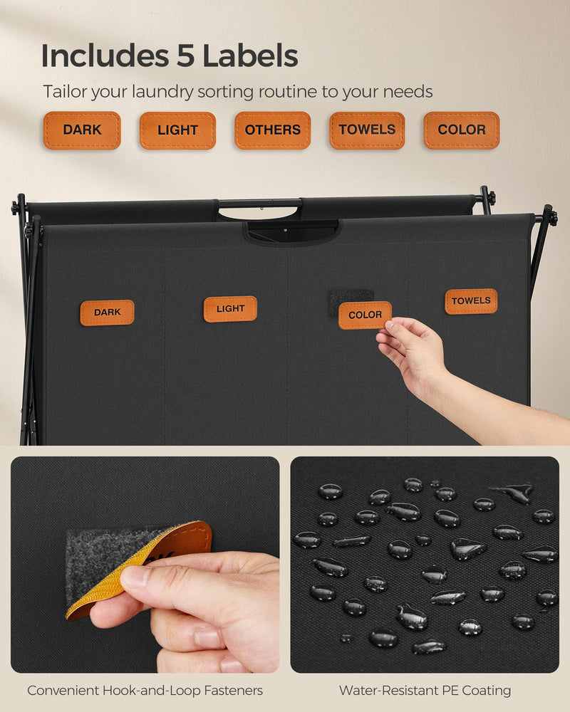 155L Black Laundry Hamper with 4 Sorting Sections and Foldable X Frame by Songmics