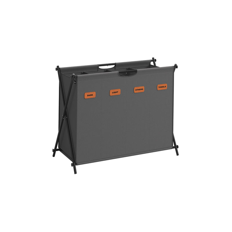 Large 155L Grey Laundry Hamper with 4 Compartments and Foldable X Frame by Songmics