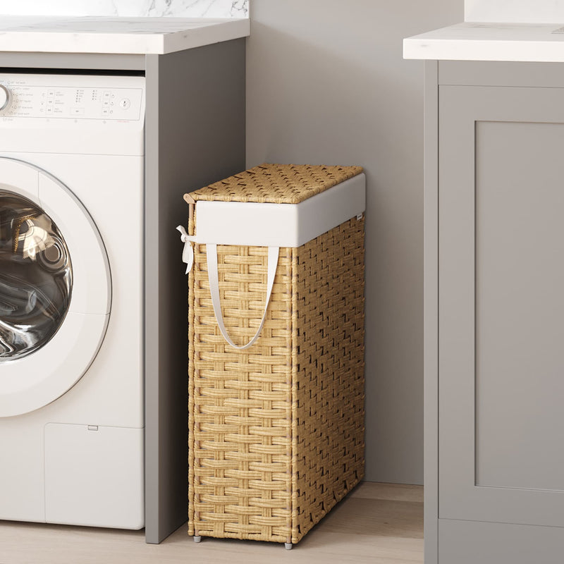 Foldable Synthetic Rattan Laundry Hamper with Lid and Removable Liner Yellow by Songmics