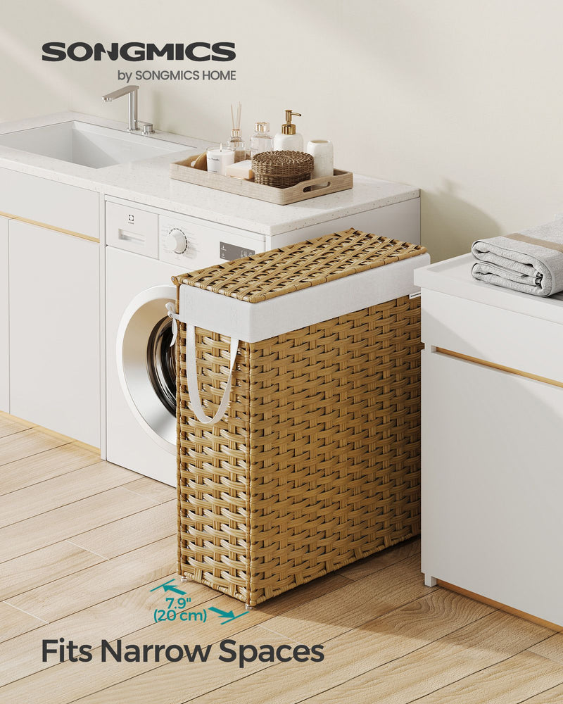 Slim 55L Laundry Basket with Lid and Handles in Goose Yellow for Easy Storage by Songmics