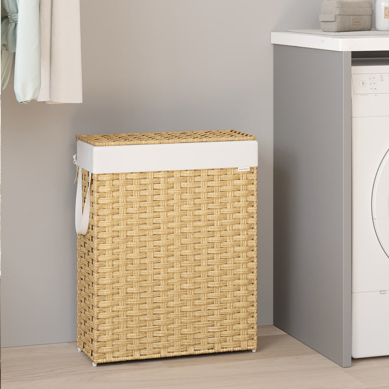 Foldable Synthetic Rattan Laundry Hamper with Lid and Removable Liner Yellow by Songmics