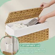 Foldable Synthetic Rattan Laundry Hamper with Lid and Removable Liner Yellow by Songmics