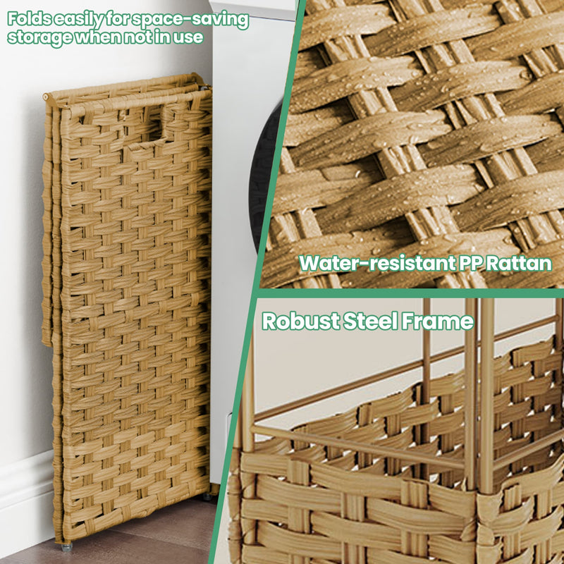 Foldable Synthetic Rattan Laundry Hamper with Lid and Removable Liner Yellow by Songmics