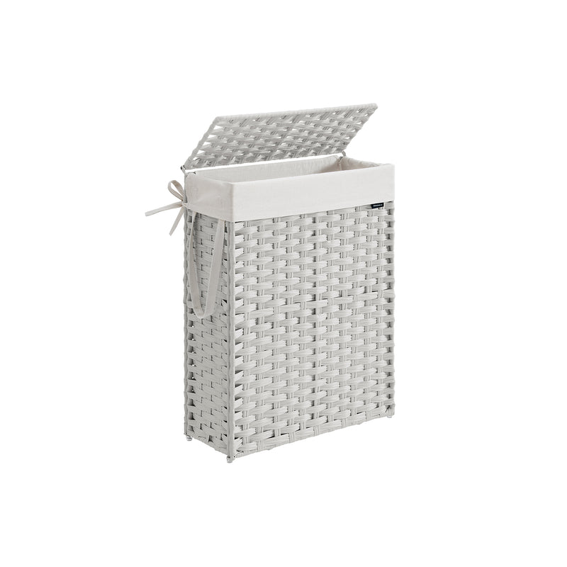 55L Slim Laundry Basket with Lid and Carry Handles in Cloud White by Songmics