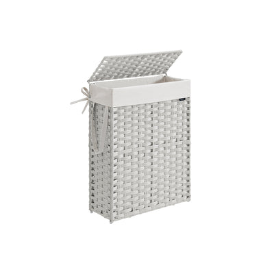55L Slim Laundry Basket with Lid and Carry Handles in Cloud White by Songmics
